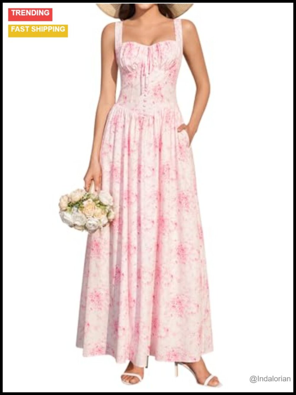 Square Neck Floral Maxi Dress Ruched Smocked Flowy Wedding Guest